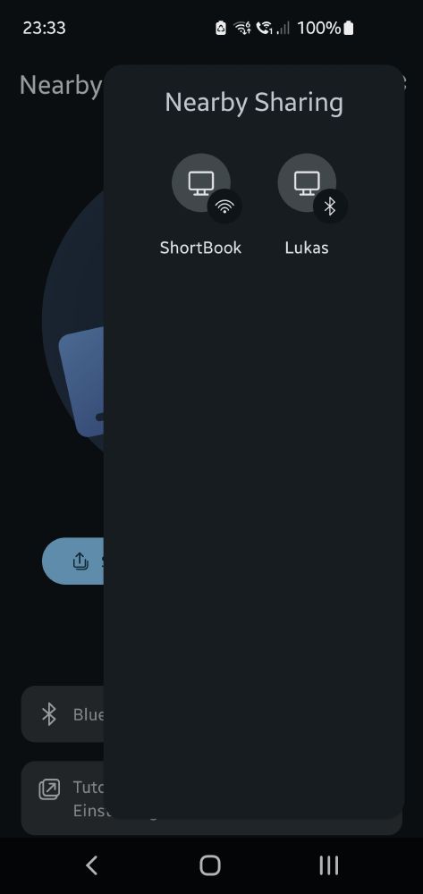 Nearby Sharing android app using a detached modal SideSheet dialog