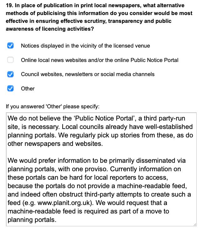 Oxford Clarion response to the Home Office consultation recommending that information is published on existing planning portals
