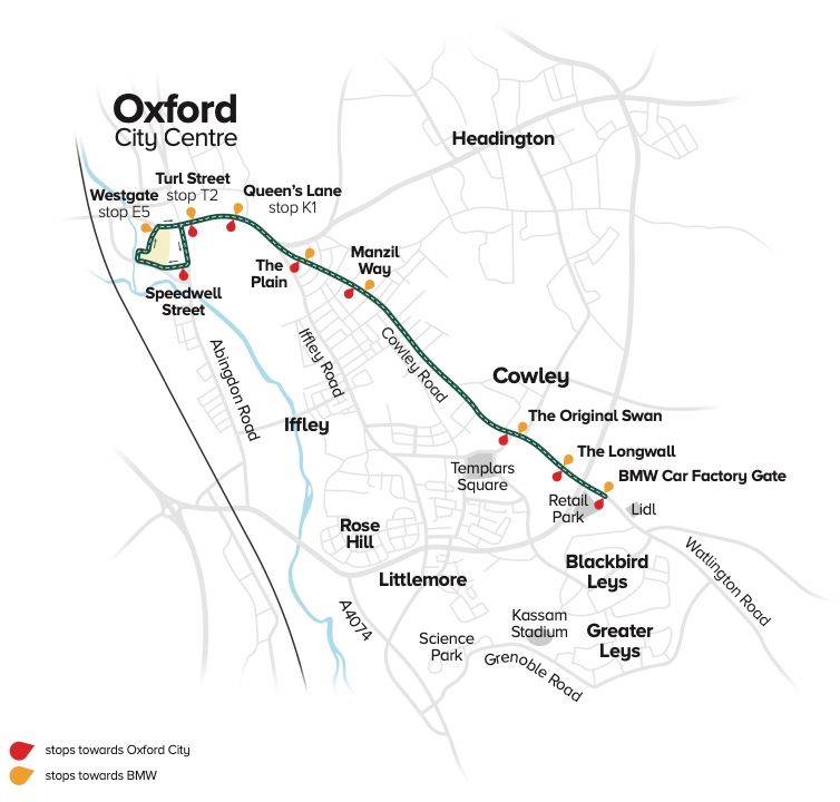 Oxford Bus Company 500 route map