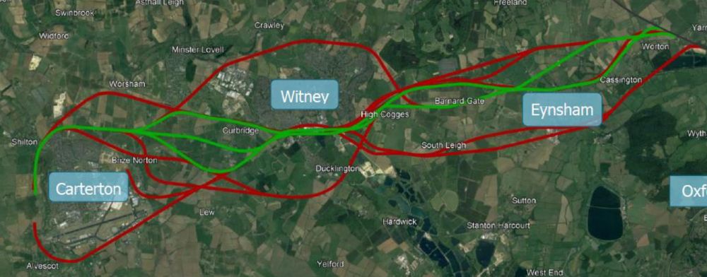Potential routes for a Witney/Carterton railway
