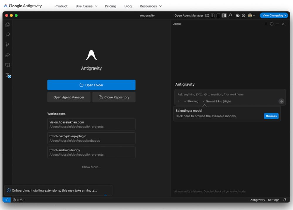 Google Antigravity IDE snapshot https://antigravity.google/