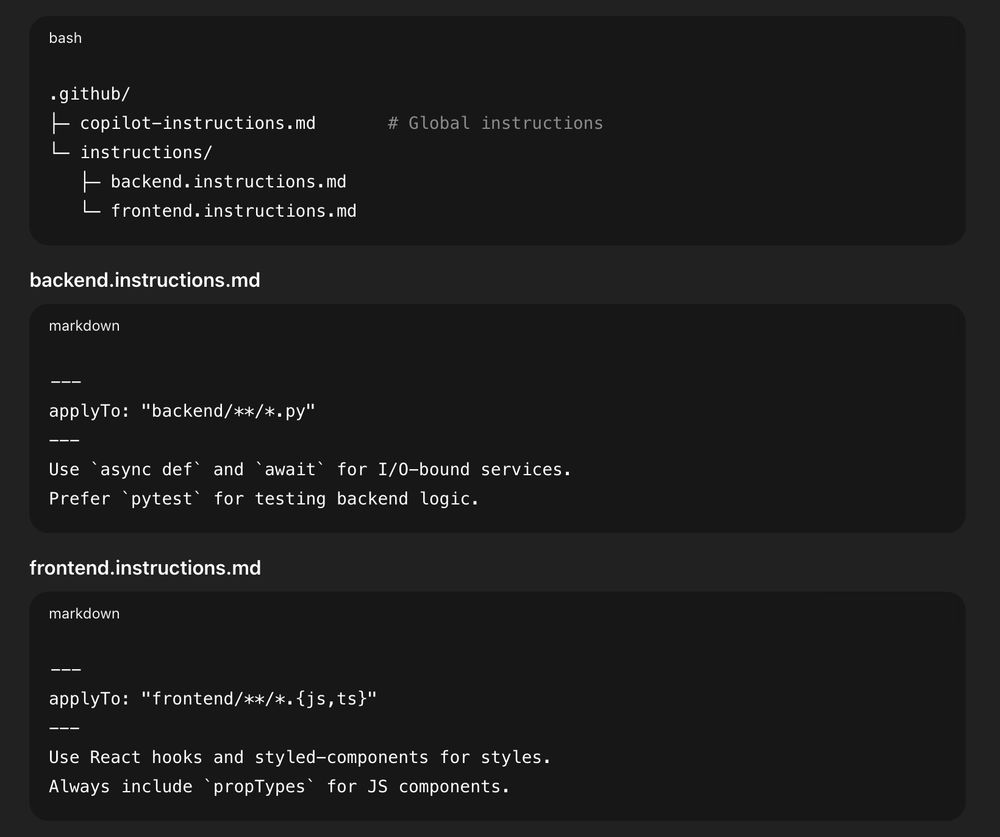 Github agent custom instruction example.