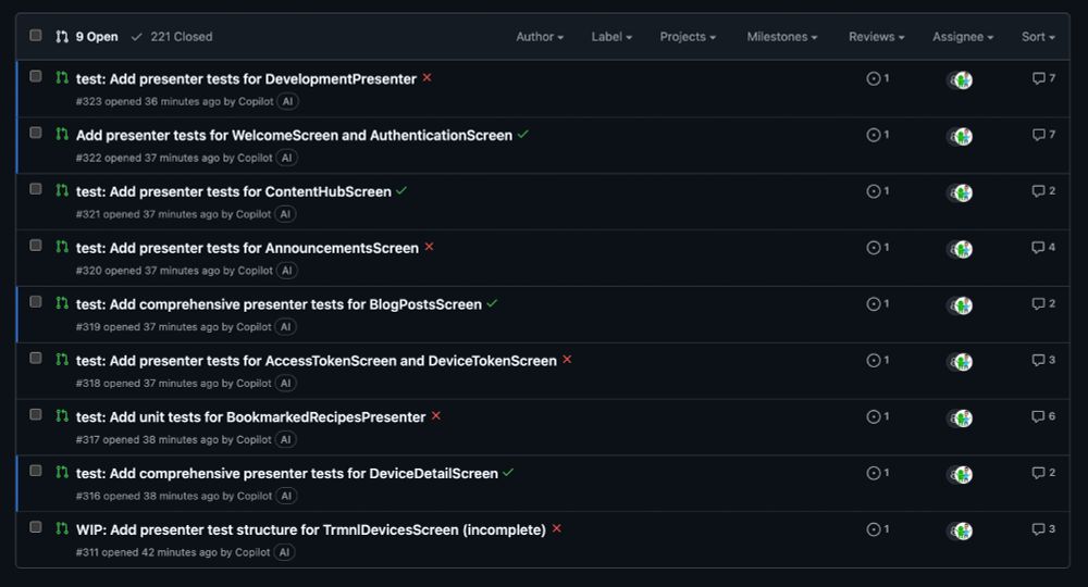 GitHub pull request with CI status passing and failing.