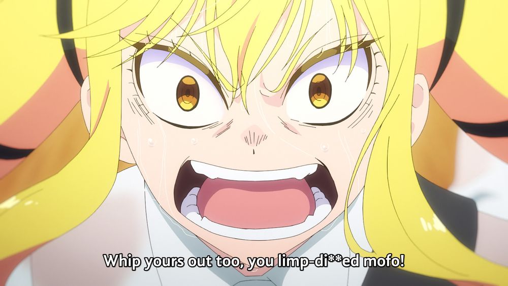 Suzunomiya Ririsa: "Whip yours out too, you limp-di**ed mofo!"