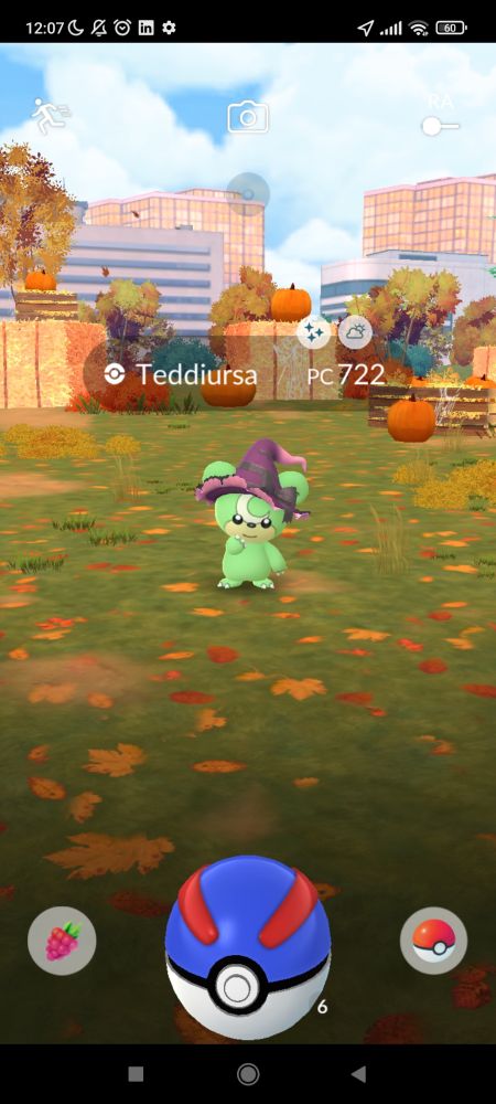 Un teddiursa chromatique (ourson vert) avec un chapeau de sorcière violet.