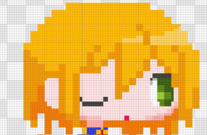 An edit of the Noel Vermillion's lobby sprite from BlazBlue Central Fiction.  Only shows her from the neck up.

I've edited her hair shorted, to match the length it is in her academy design, and now I've closed one eye.  She's winking!