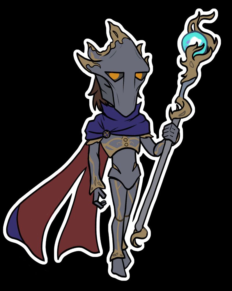 Chibi artwork of Viktor from Arcane in his final form in the show, Machine Herald Viktor. 