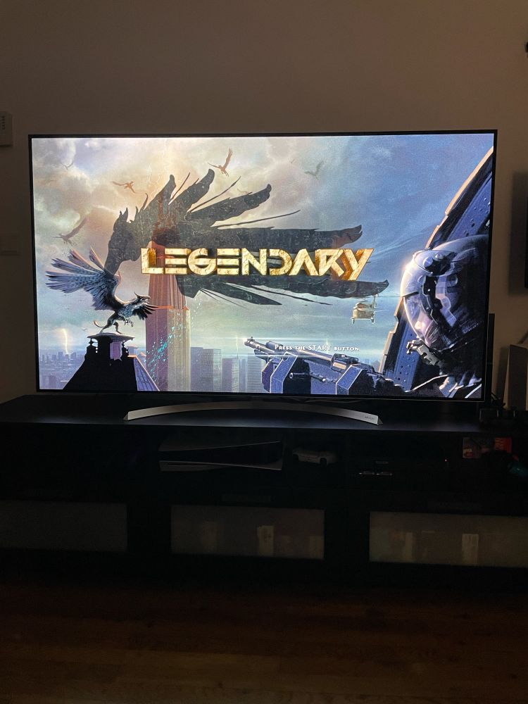 Photo of the legendary starting screen on a tv