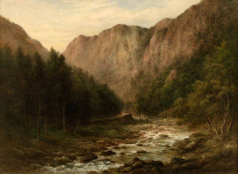 Painting by William Ward Gill of the same view from Pont Aberglaslyn as the photograph in the quoted post. The relative positions of the mountain peaks are so similar  they must have been in a very similar position.