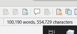 Screenshot of the bottom of a word document showing the word count of "100,190 words, 554,729 characters"