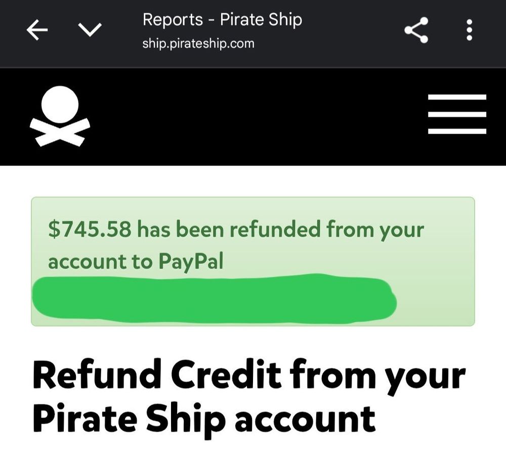 Screenshot of refund 