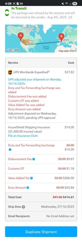 Screenshot of the first returned package 
