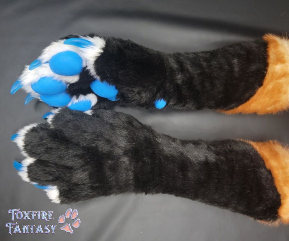 Fox handpaws with blue pawpads and claws modeled on black 