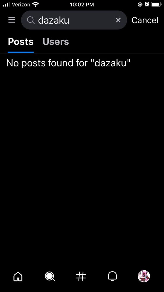 screenshot of a Bluesky search for “dazaku” but there are no results found