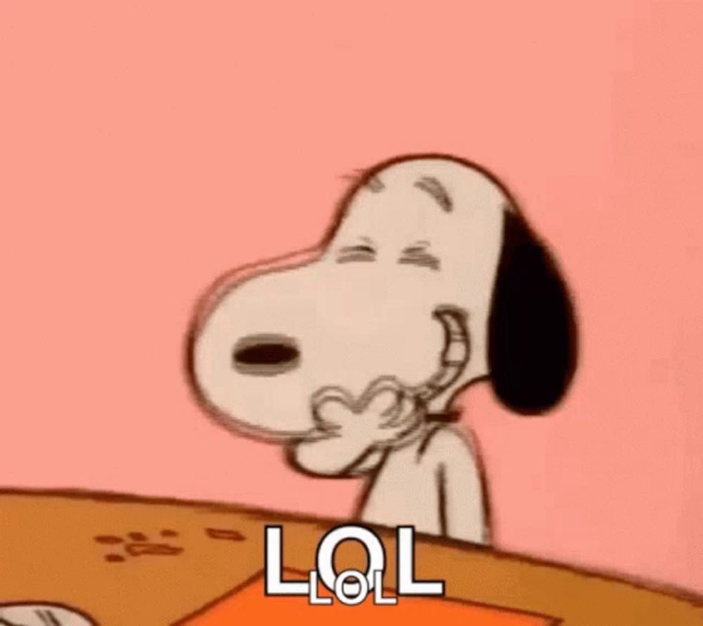 snoopy is brushing his teeth while sitting at a table with a lol sign .