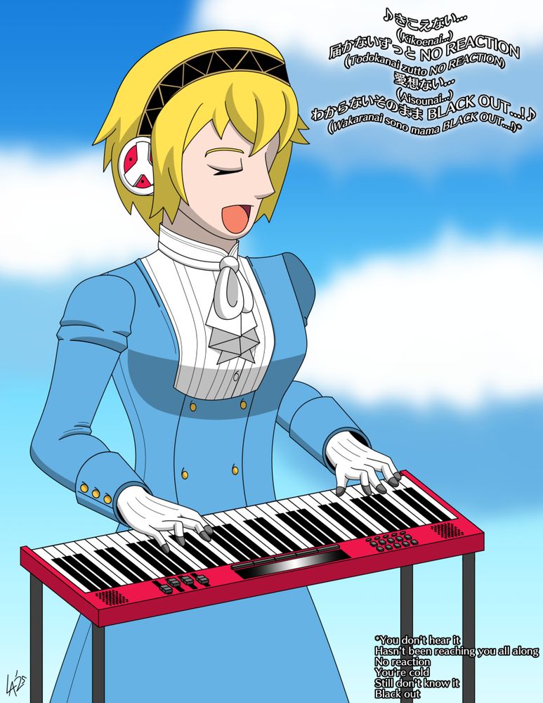 Aigis from "Persona 3" singing "BLACK OUT FALL OUT" by Polysics.