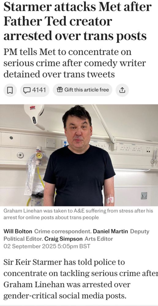 Headline indicating the PM has told the police not to arrest people for anti-trans hate speech g