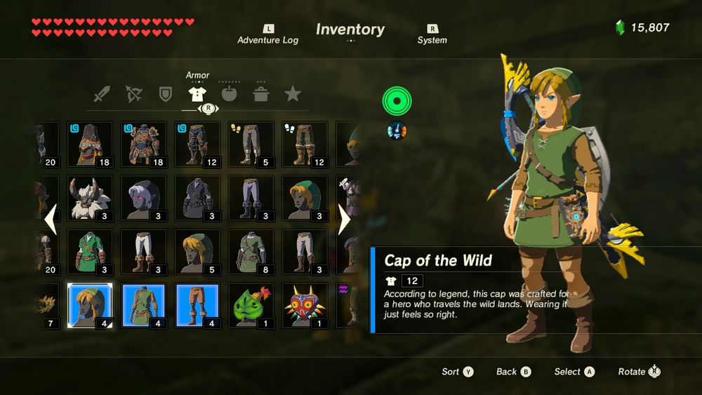 zelda breath of the wild inventory