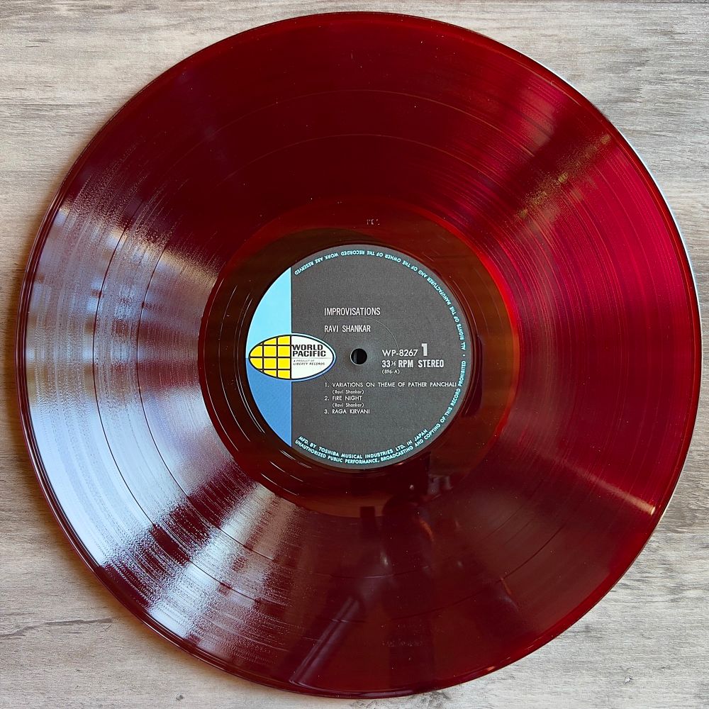 Ravi Shankar -
Improvisations & Theme From Pather Panchali

Red Vinyl LP, Japanese Toshiba Musical Industries Ltd. pressing, World Pacific Records 1962.