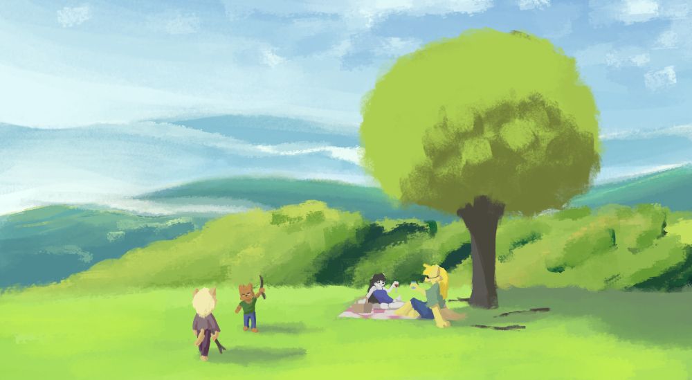 Husband and wife enjoying their time together under the view as their children play.