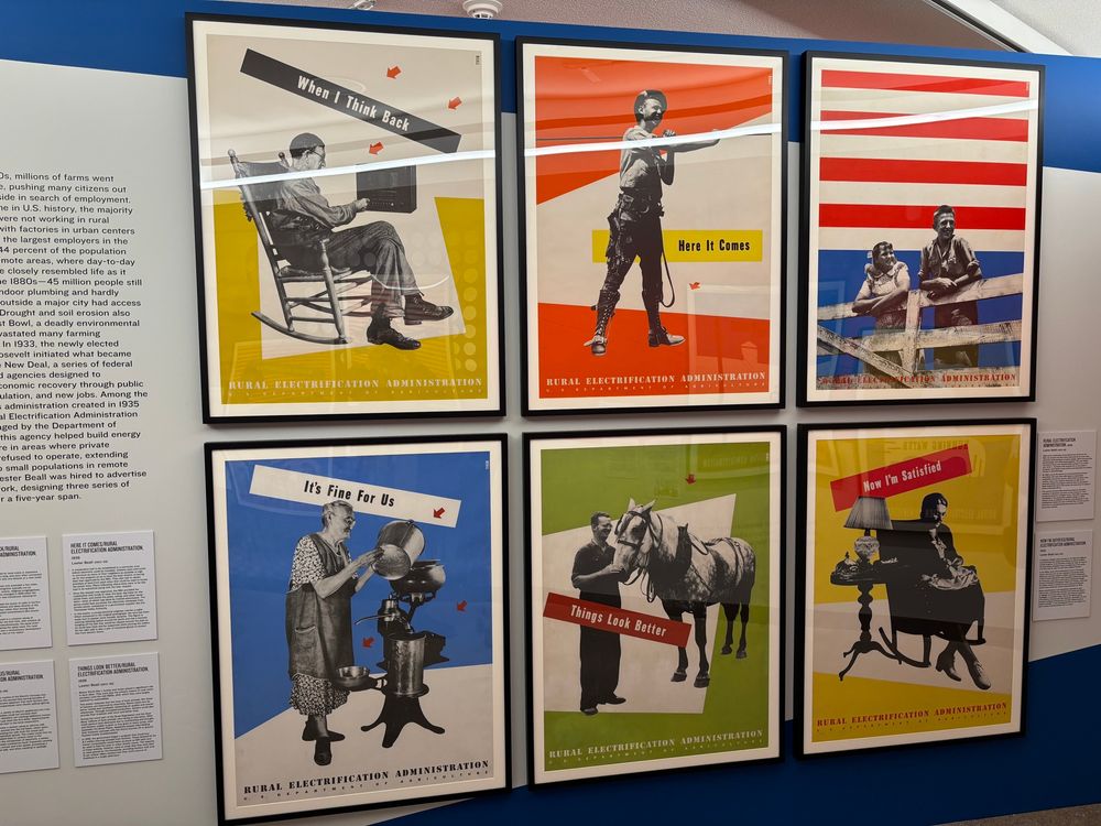 Colorful Rural Electrification Administration posters showing scenes from everyday rural life made better through electricity. 