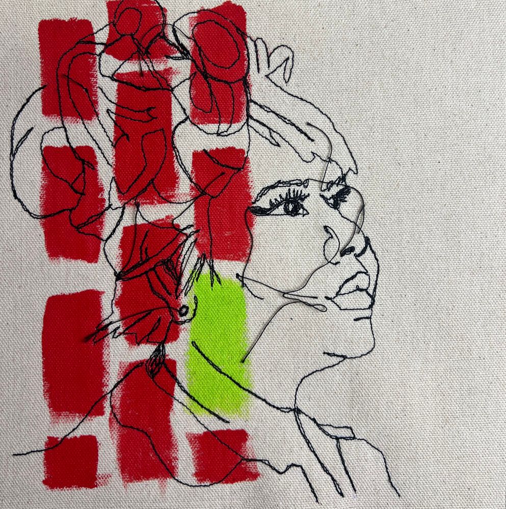 Portrait of Shanon Shaw stitched in thread
