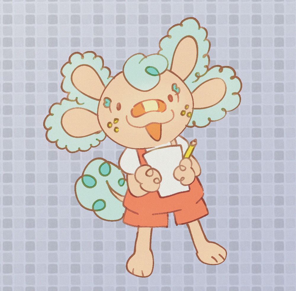 fursona lottie, a pink and blue axolotl