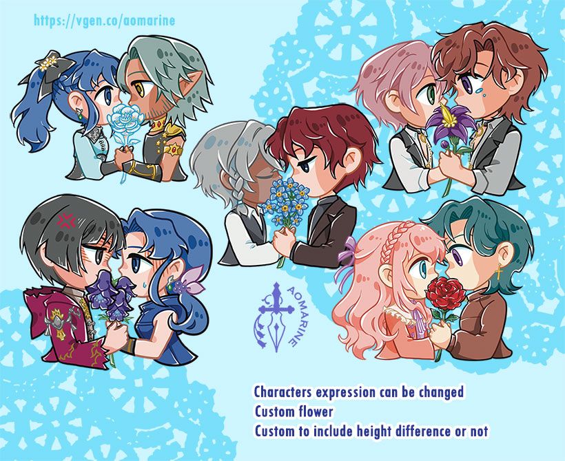 More sample of the YCH flower chibi couple featuring 5 various couples