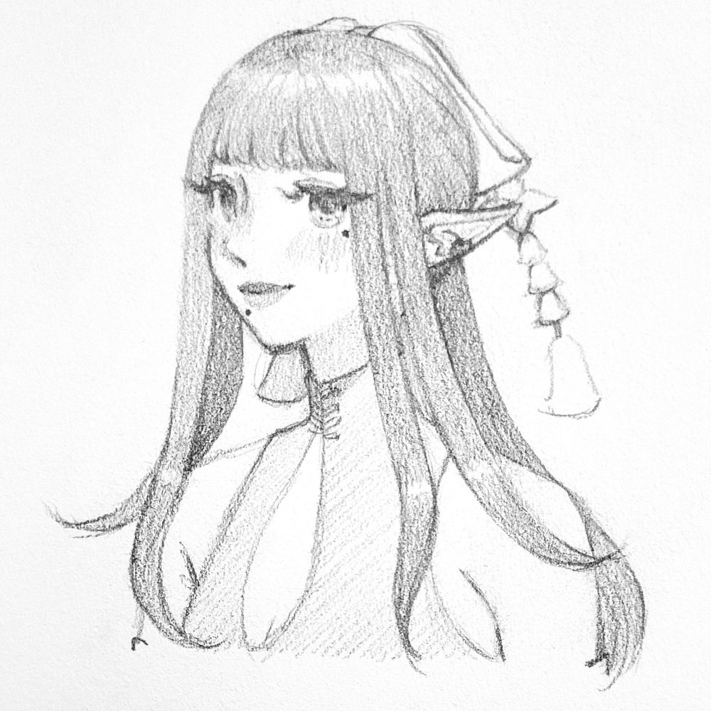 a traditionally penciled bust portrait of my ffxiv character.