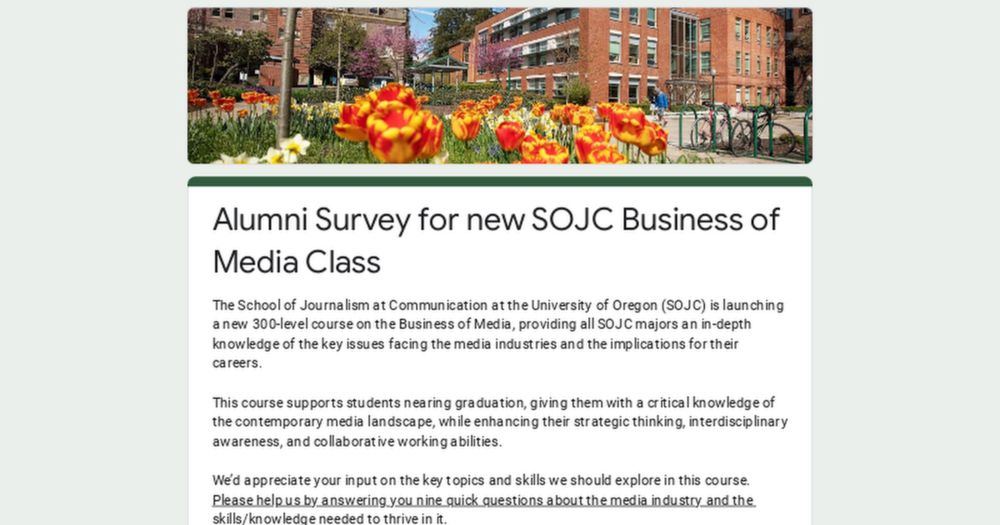 Alumni Survey for new SOJC Business of Media Class