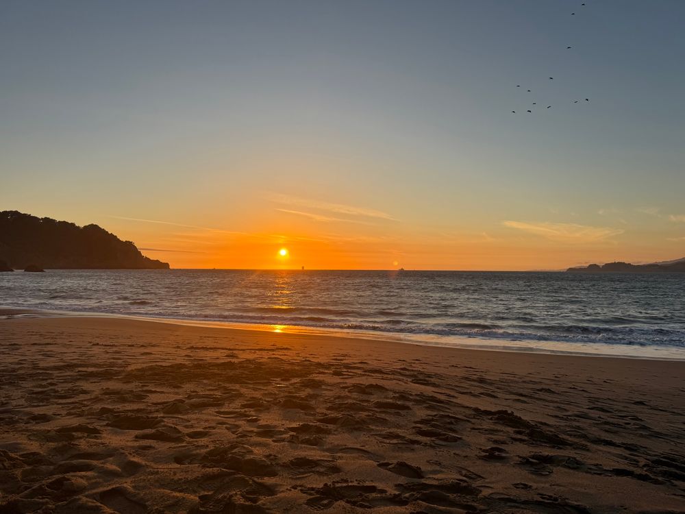 Photo of the beach as the sun is setting