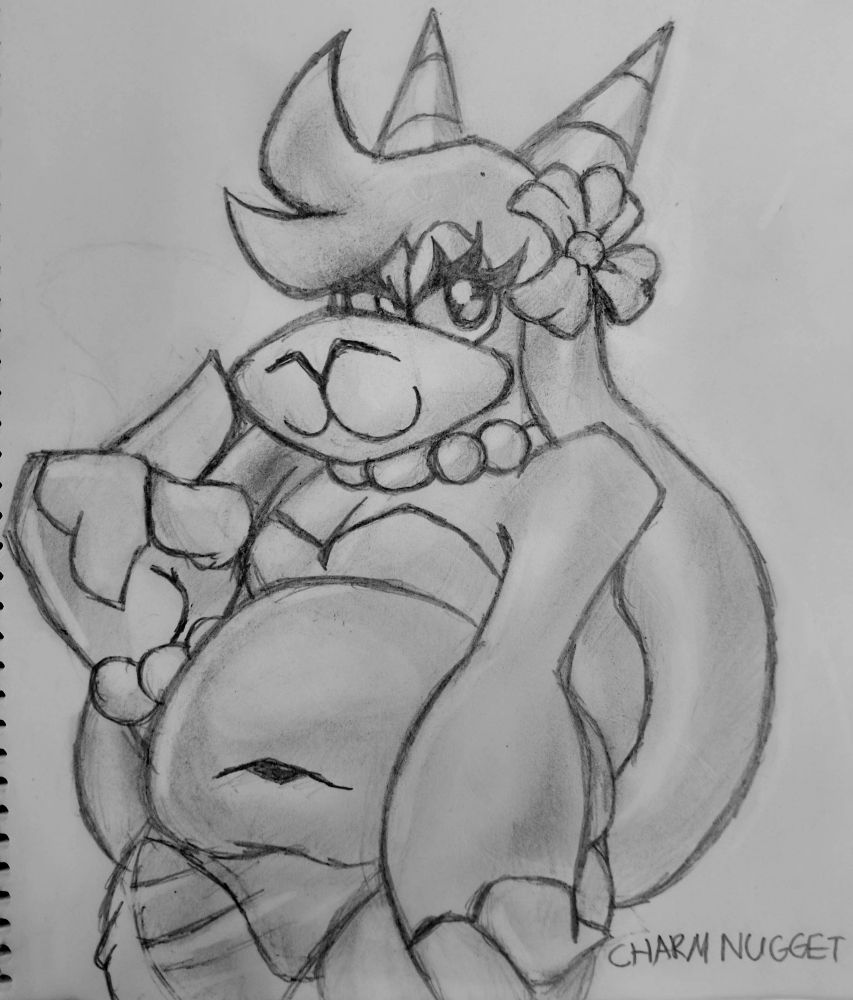Lulubelle the sheep in a bikini with a smug flirtacious look on her face and a flower on her ear. 
Traditional art piece with a grayscale style. 
(Edited version) 