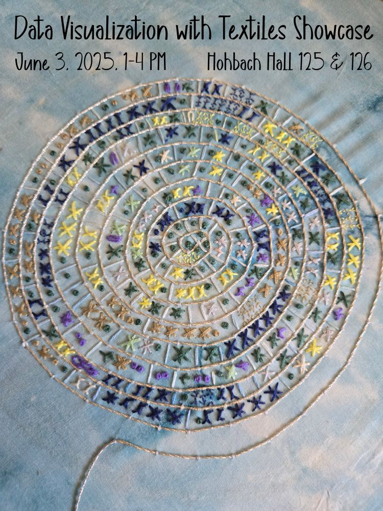 Flyer for the data visualization with textiles showcase. Information is as follows: June 3, 2025 from 1 to 4 PM in Hohbach Hall 125 & 126.