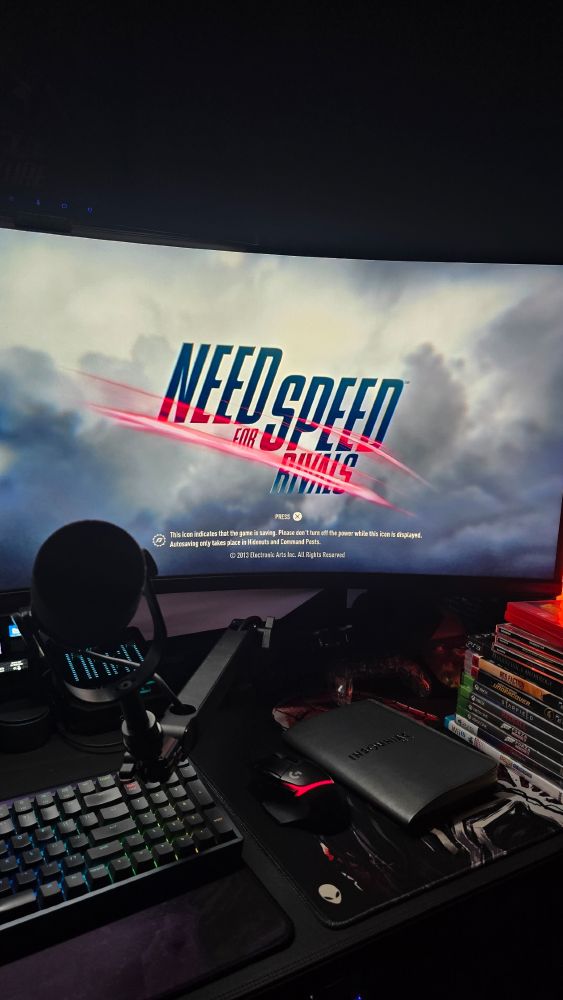 Need for Speed Rivals start screen on a monitor.