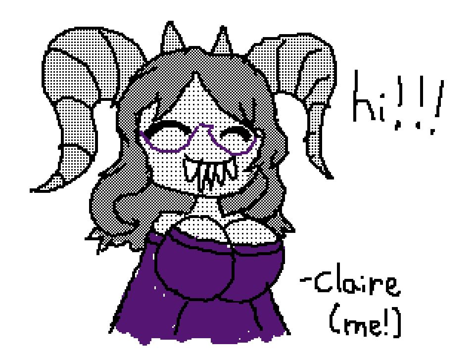 My OC/sona, based off of The Siren from TBoI, with her eyes closed and smiling, saying "hi!!!" to you.

Art drawn by me!