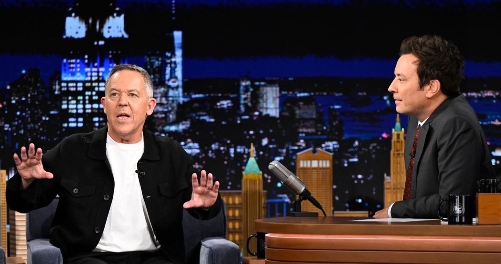 Fox News conservative comedian Greg Gutfeld appeared on ‘The Tonight Show’ with Jimmy Fallon, where he was greeted with a hug.