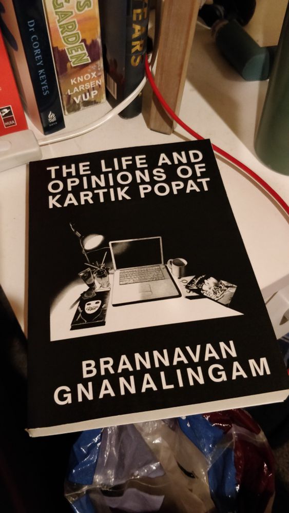 Photo of new novel 'The Life and Opinions of Kartik Popat' by Brannavan Gnanalingam.