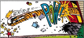 calvin and hobbes screenshot of hobbes just obliterating calvin