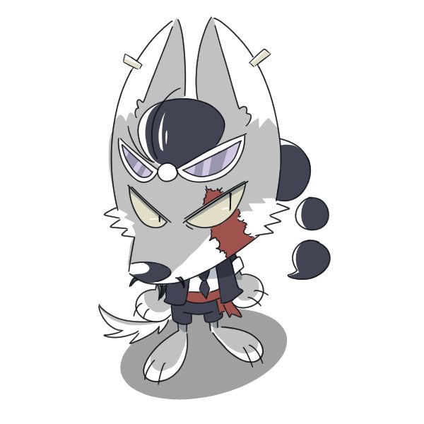 A cartoony, chibi drawing of Jabra from One Piece in his wolf form. He looks mildly upset.
