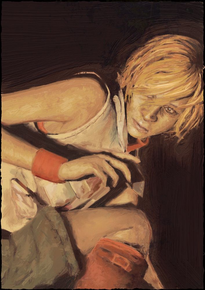 A painting of Heather/Cheryl Mason from Silent Hill 3.