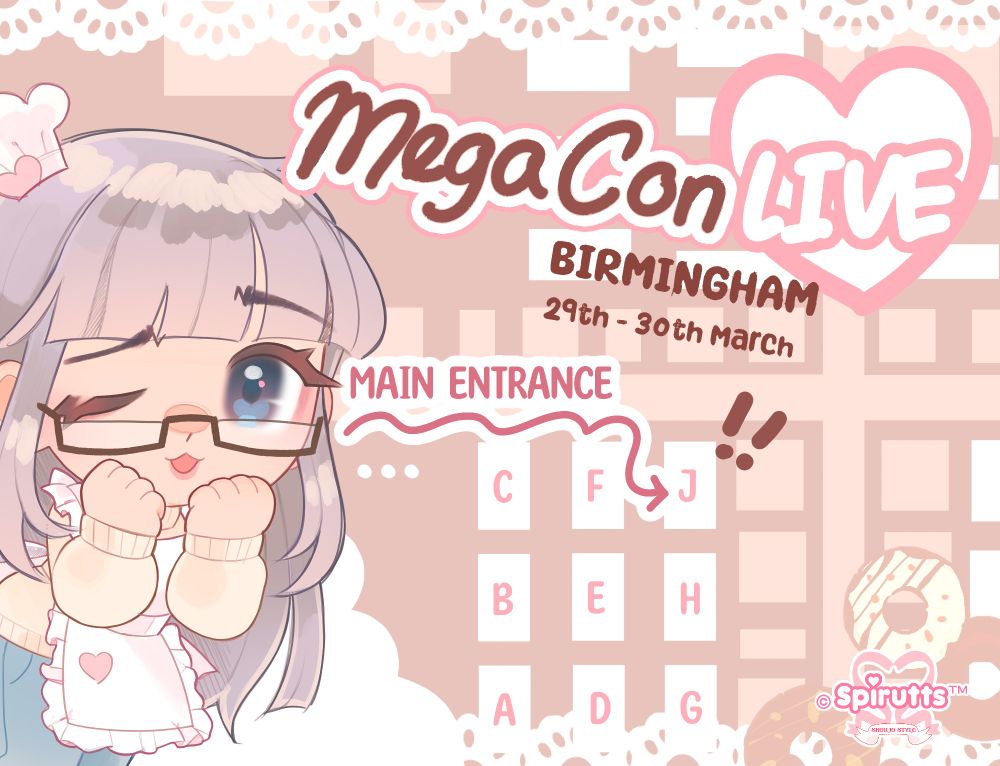 Small map to my table at MegaCon LIVE in Birmingham NEC 29th - 30th of March. ( Table number: J2 ), please ask if you need further directions!! 🌸