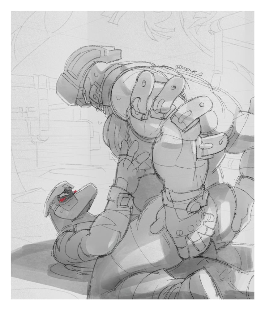 Sketch of Max Brass & Kid Cobra from ARMS. Just two silly guys fooling around on the outskirts of Buster Beach. Cobra lies down in the sand, bracing himself as Max straddles his waist, lowering himself onto the other fighter's crotch.