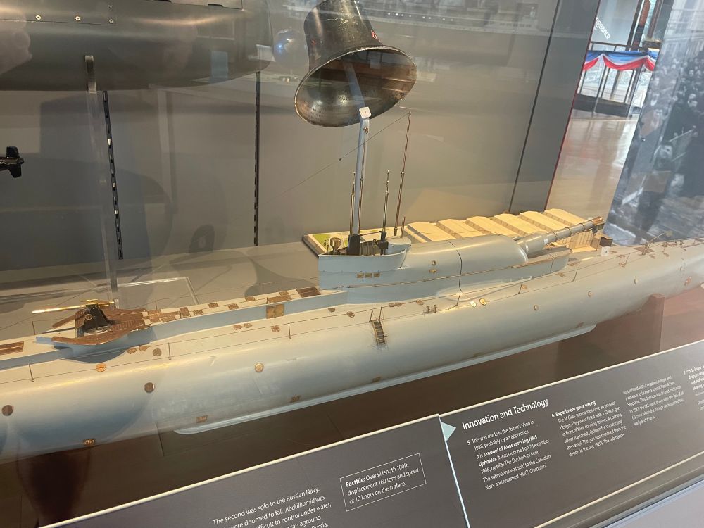 Close up of a model submarine. 