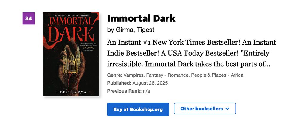 USA Today screenshot of Immortal Dark at 34