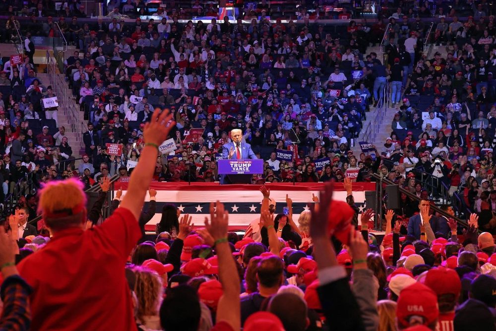 MAGA crowd giving Nazi salutes to Trump at rally.