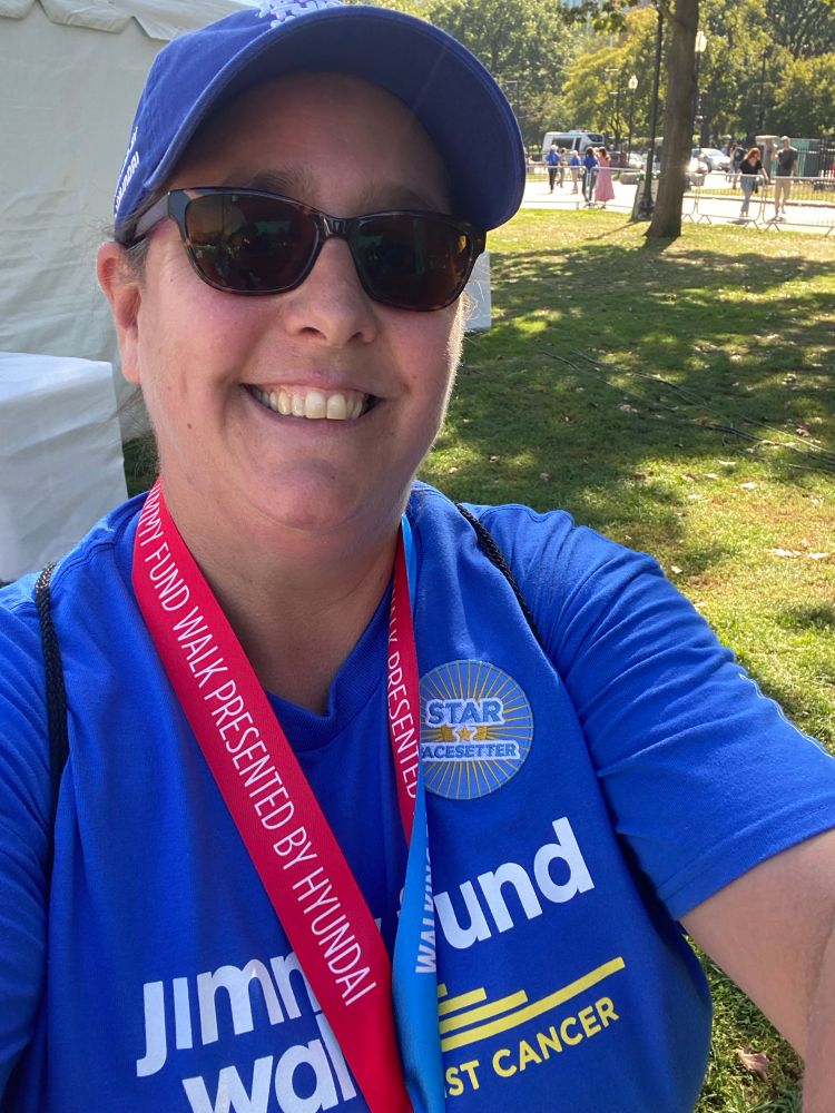 Posing near the finish line of the walk in Boston Common 