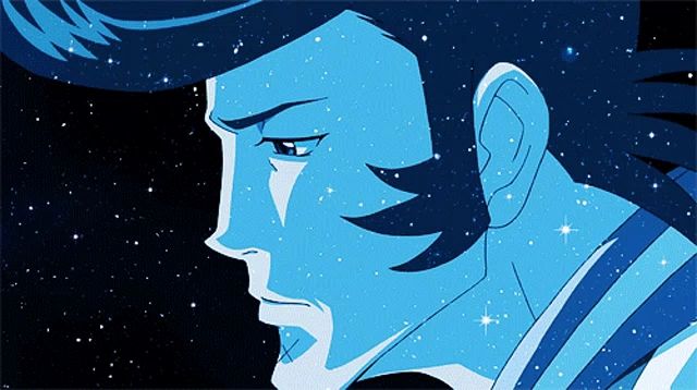 a cartoon drawing of a man 's face with a starry background