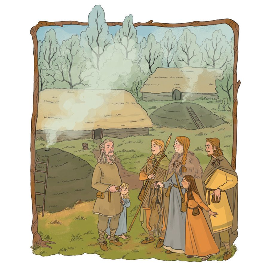 The same group of Picts bartering with a settlement of charcoal burners for a place to stay overnight.