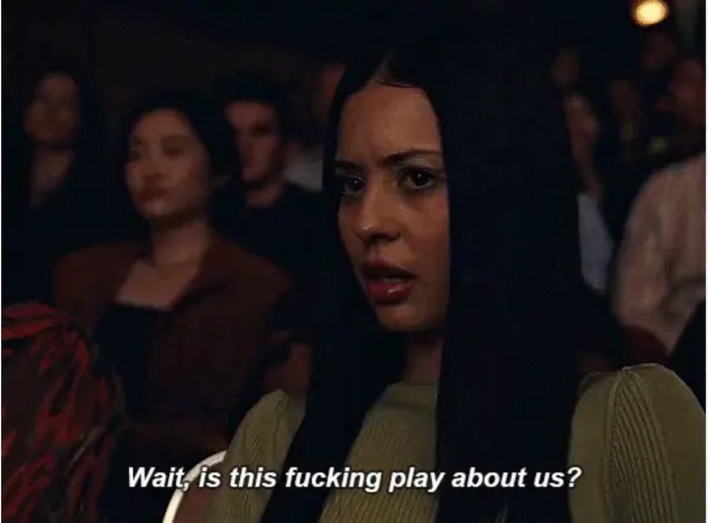 Meme from EUPHORIA: "Wait is this fucking play about us?"