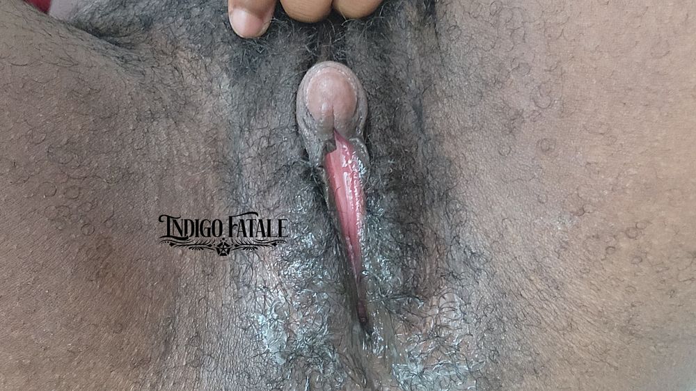 A close-up of Indigo's dick and wet, freshly used cunt. 